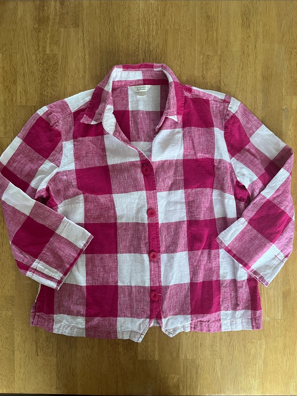 Women’s Christopher & Banks Pink and White Plaid Button-Front Shirt
